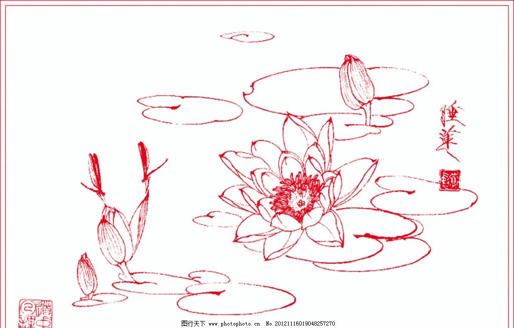 白描 莲花 线描 绘画 书画 花草白描 花草线稿 草虫 花草 荷花 荷叶图片