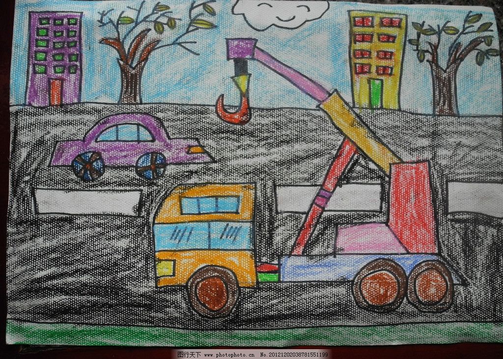 儿童绘画作品 吊车