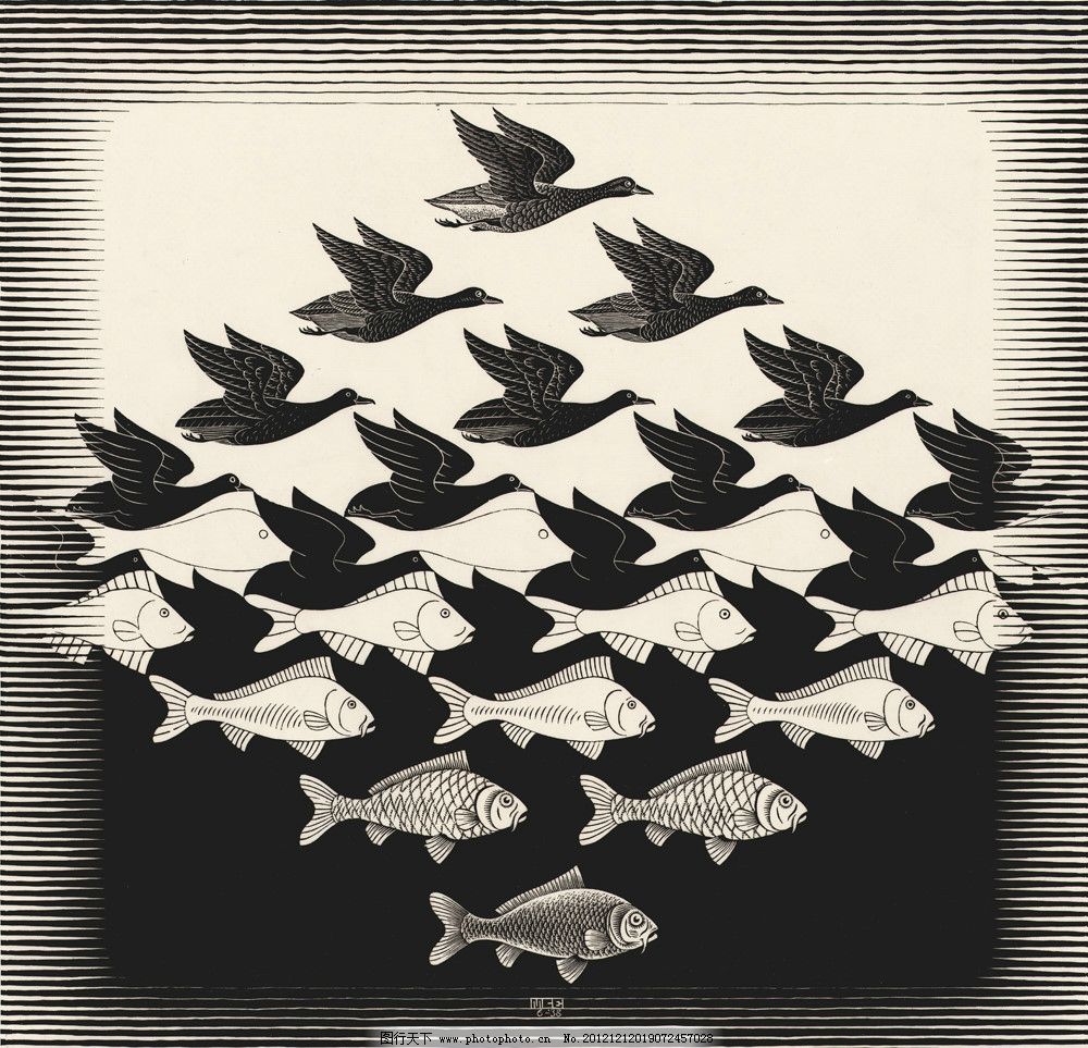 鱼与鸟(埃舍尔)图片_绘画书法_文化艺术_图行天下图库