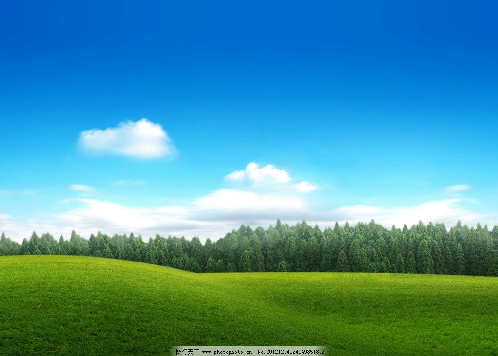 蓝天草地 绿地 蓝天 白云 云朵 草地 树木 绿树 自然风光 自然景观