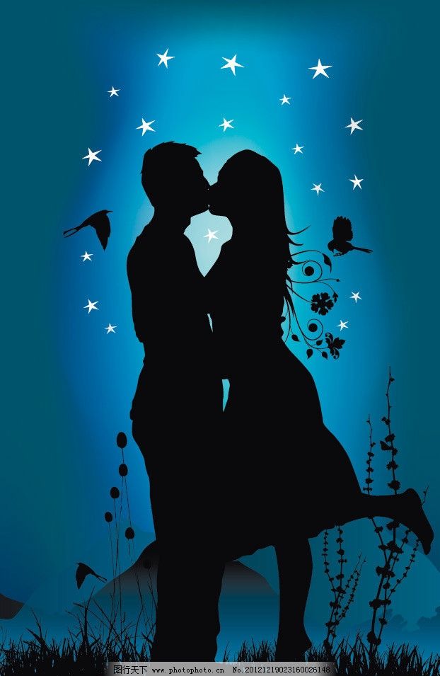 夜幕下的情侣 夜幕 情侣 亲昵 情人 恋人 幸福 浪漫 手绘 风景 背景