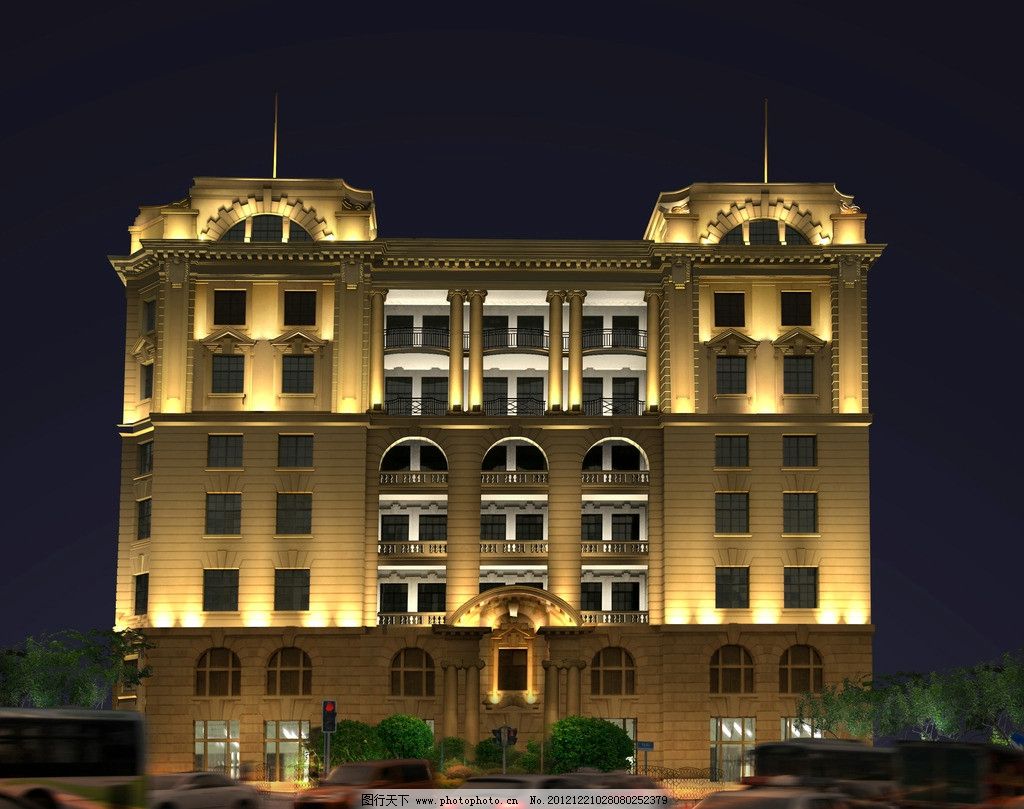 外滩建筑夜景效果图 外滩 欧式 建筑 夜景 灯光 亮化 建筑设计