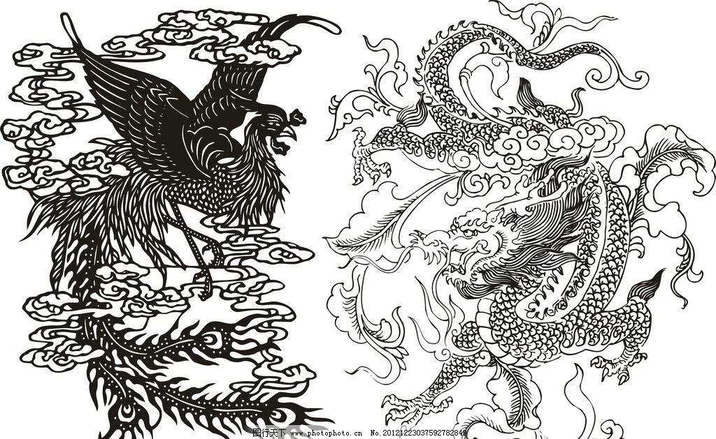 龙 双龙 单色龙 黑白龙图片